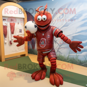 Maroon Lobster Bisque mascot costume character dressed with a Rash Guard and Anklets