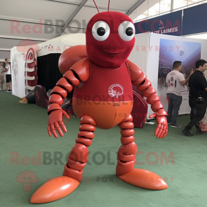 Maroon Lobster Bisque mascot costume character dressed with a Rash Guard and Anklets
