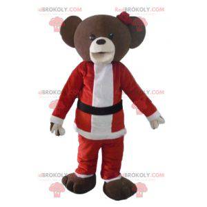 Mascotte marrone orsacchiotto in abito di Babbo Natale -