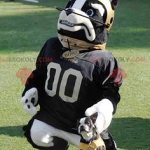 Black and white dog mascot with a helmet and a swimsuit -