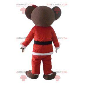Hnědý medvídek maskot v kostýmu Santa Clause - Redbrokoly.com