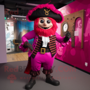 Magenta Pirate mascot costume character dressed with a Culottes and Suspenders