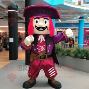 Magenta Pirate mascot costume character dressed with a Culottes and Suspenders