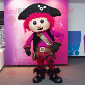 Magenta Pirate mascot costume character dressed with a Culottes and Suspenders