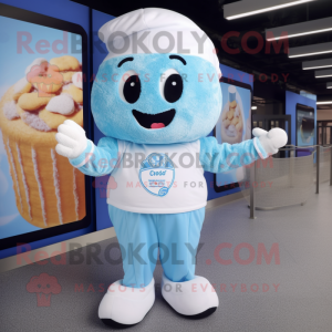 Sky Blue Ice Cream mascot costume character dressed with a Henley Shirt and Headbands