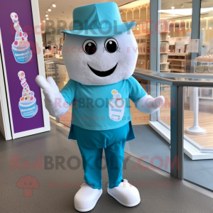 Sky Blue Ice Cream mascot costume character dressed with a Henley Shirt and Headbands