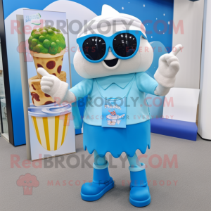 Sky Blue Ice Cream mascot costume character dressed with a Henley Shirt and Headbands