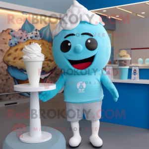 Sky Blue Ice Cream mascot costume character dressed with a Henley Shirt and Headbands