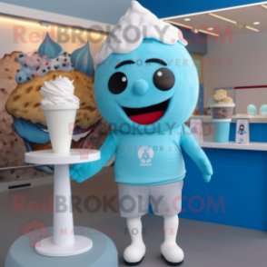 Sky Blue Ice Cream mascot costume character dressed with a Henley Shirt and Headbands