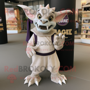 Cream Gargoyle mascot costume character dressed with a Graphic Tee and Coin purses