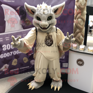 Cream Gargoyle mascot costume character dressed with a Graphic Tee and Coin purses