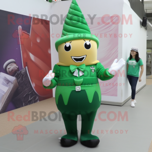 Forest Green Ice Cream Cone mascot costume character dressed with a Evening Gown and Backpacks