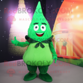 Forest Green Ice Cream Cone mascot costume character dressed with a Evening Gown and Backpacks