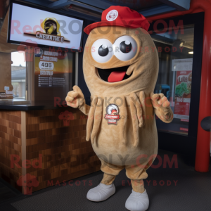 Tan Fried Calamari mascot costume character dressed with a Playsuit and Beanies