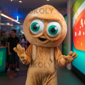 Tan Fried Calamari mascot costume character dressed with a Playsuit and Beanies