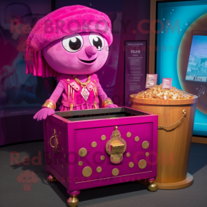 Magenta Treasure Chest mascot costume character dressed with a Romper and Necklaces