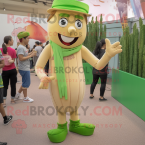 Tan Asparagus mascot costume character dressed with a Romper and Shoe clips