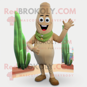 Tan Asparagus mascot costume character dressed with a Romper and Shoe clips