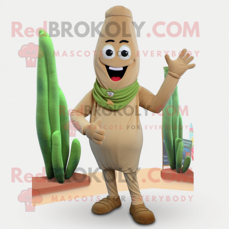 Tan Asparagus mascot costume character dressed with a Romper and Shoe clips