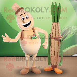 Tan Asparagus mascot costume character dressed with a Romper and Shoe clips