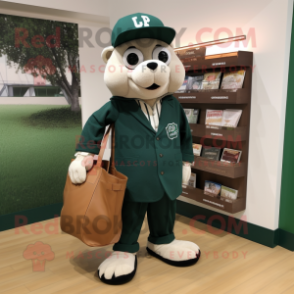 Forest Green Attorney mascot costume character dressed with a Baseball Tee and Tote bags