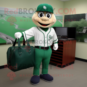 Forest Green Attorney mascot costume character dressed with a Baseball Tee and Tote bags
