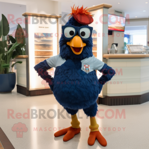 Navy Chicken Parmesan mascot costume character dressed with a Bermuda Shorts and Sunglasses