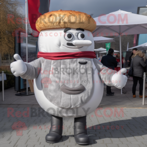 Silver Hamburger mascot costume character dressed with a Waistcoat and Mittens
