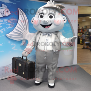Silver Fish And Chips mascot costume character dressed with a Blouse and Briefcases