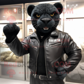 nan Panther mascot costume character dressed with a Leather Jacket and Ties