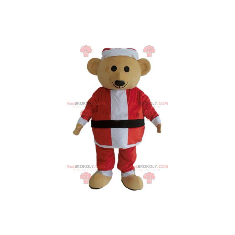 Mascota del oso de peluche en traje de Santa Claus -