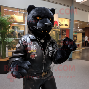 nan Panther mascot costume character dressed with a Leather Jacket and Ties