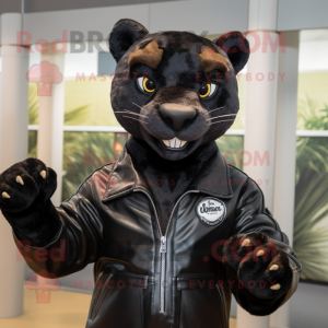 nan Panther mascot costume character dressed with a Leather Jacket and Ties