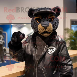 nan Panther mascot costume character dressed with a Leather Jacket and Ties