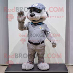 Gray But mascot costume character dressed with a Polo Shirt and Caps