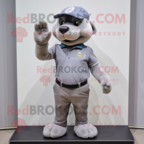 Gray But mascot costume character dressed with a Polo Shirt and Caps