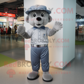 Gray But mascot costume character dressed with a Polo Shirt and Caps
