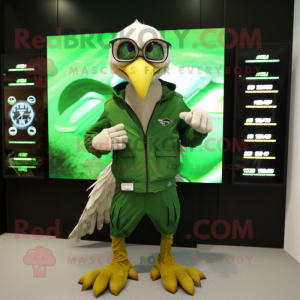 Forest Green Archeopteryx mascot costume character dressed with a Windbreaker and Digital watches