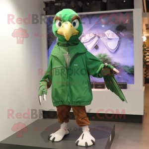 Forest Green Archeopteryx mascot costume character dressed with a Windbreaker and Digital watches