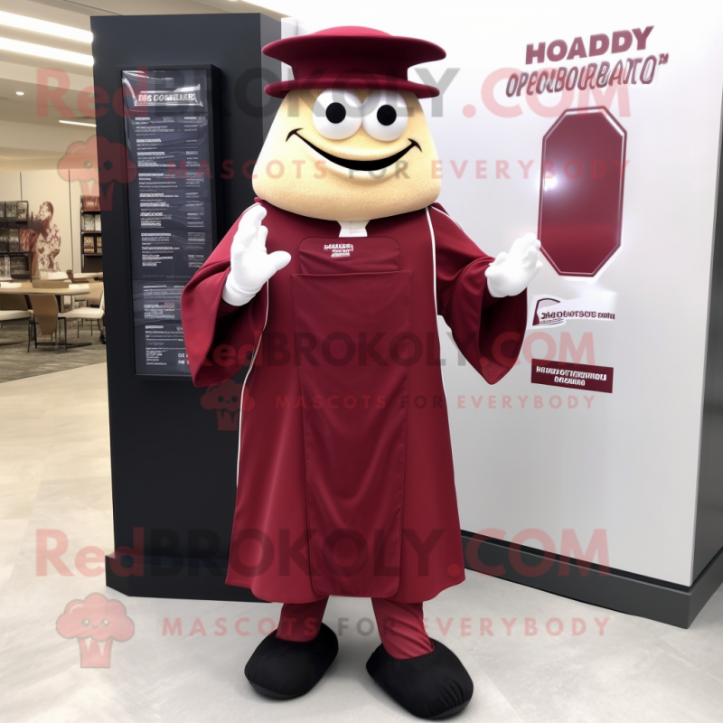 Maroon Attorney mascot costume character dressed with a Dress and Foot pads Maroon Attorney mascot costume character dressed with a Dress and Foot pads