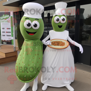 Olive Burgers mascot costume character dressed with a Wedding Dress and Beanies