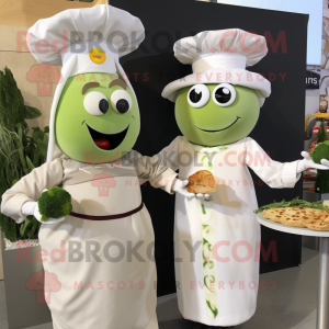 Olive Burgers mascot costume character dressed with a Wedding Dress and Beanies