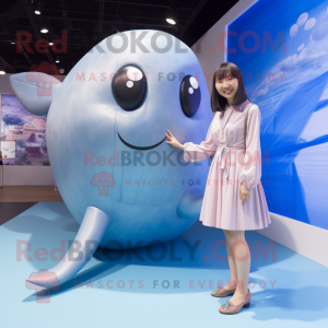 Silver Blue Whale mascot costume character dressed with a Mini Skirt and Foot pads