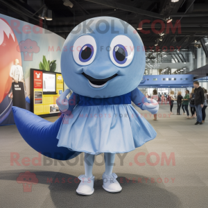 Silver Blue Whale mascot costume character dressed with a Mini Skirt and Foot pads
