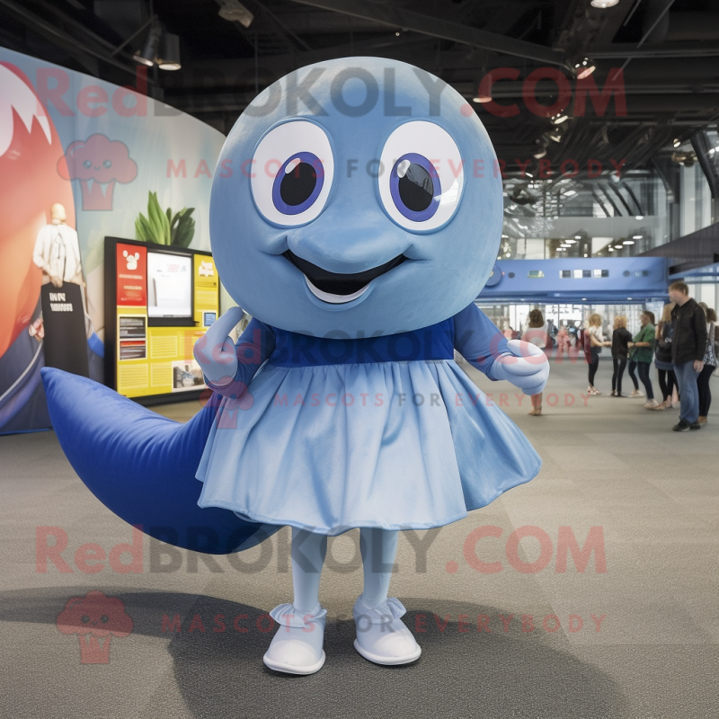 Silver Blue Whale mascot costume character dressed with a Mini Skirt and Foot pads Silver Blue Whale mascot costume character dressed with a Mini Skirt and Foot pads