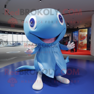Silver Blue Whale mascot costume character dressed with a Mini Skirt and Foot pads