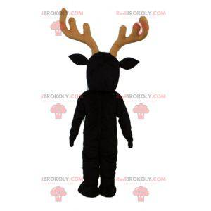 Black and white reindeer mascot with large yellow antlers -