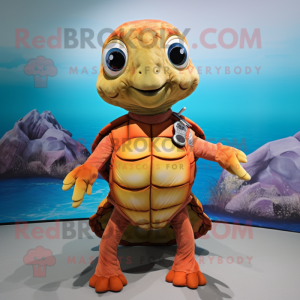 Rust Sea Turtle mascot costume character dressed with a Mini Dress and Brooches