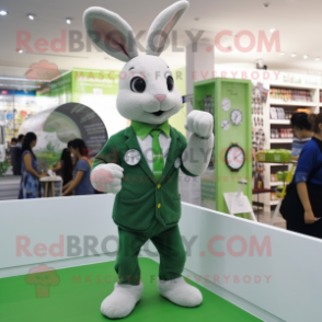 Green Rabbit mascot costume character dressed with a Oxford Shirt and Bracelet watches