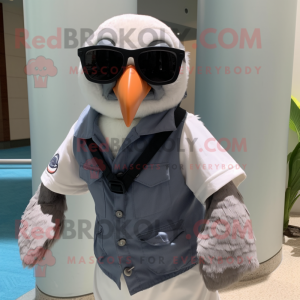 Gray Albatross mascot costume character dressed with a Vest and Sunglasses